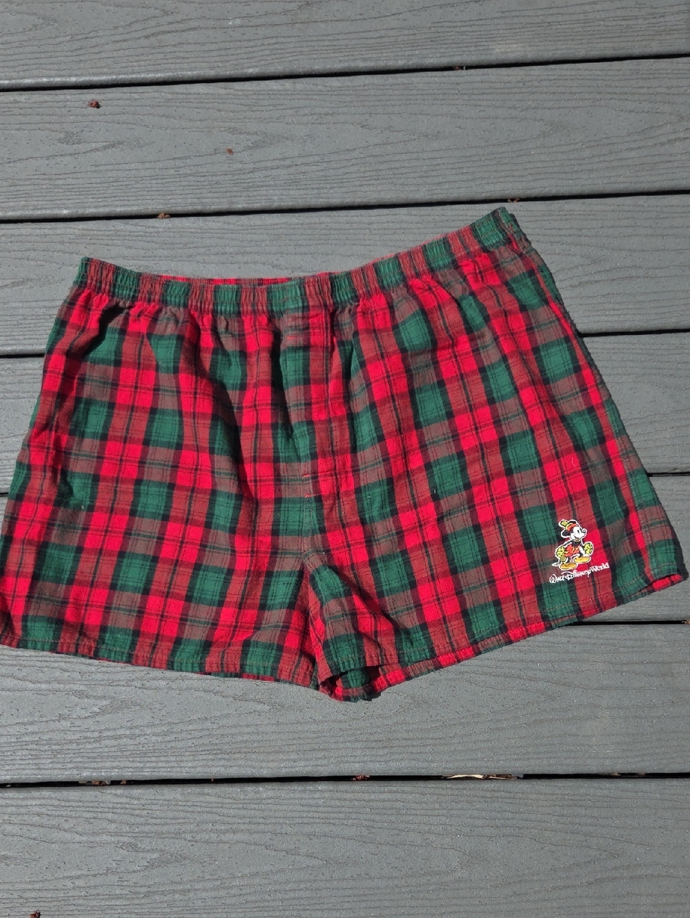 Disney Red and Green Plaid Mickey Shorts